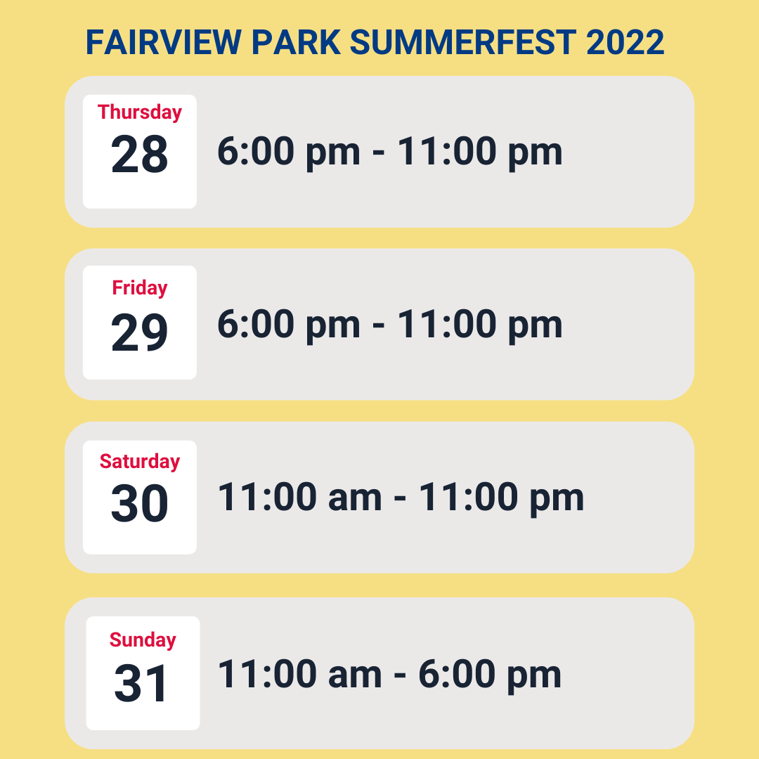 2022 Schedule Fairview Park Summerfest